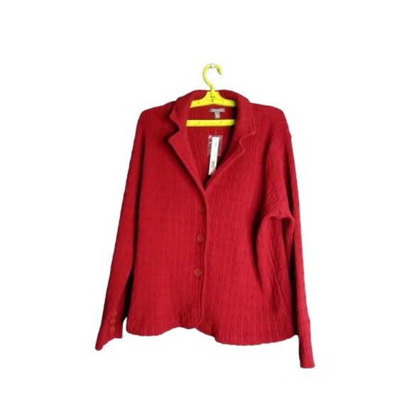 Apt 9 Cardigan Sweater Cable Knit Ship Red Notch Collar Button Front Size 1X New - Picture 1 of 11